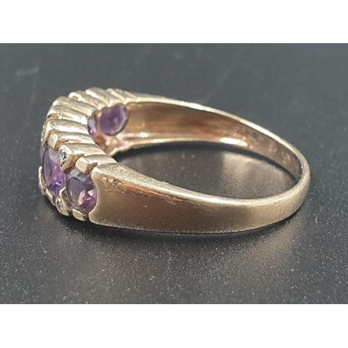 856 - 9ct yellow gold amethyst and diamond ring, weight 3.2g and size S