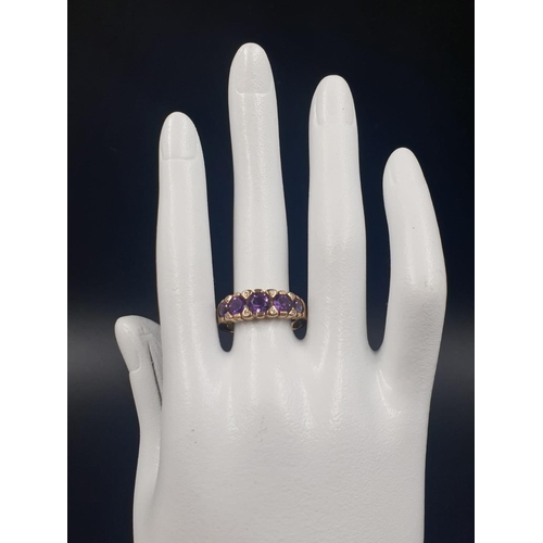 856 - 9ct yellow gold amethyst and diamond ring, weight 3.2g and size S