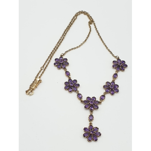 943 - Vintage 9ct Gold and Amethyst  NECKLACE  9.6g  42cm