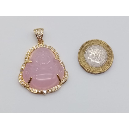 954 - Silver gilt Buddha hard stone lavender jade pendant, weight 12g  4.5cm drop approx