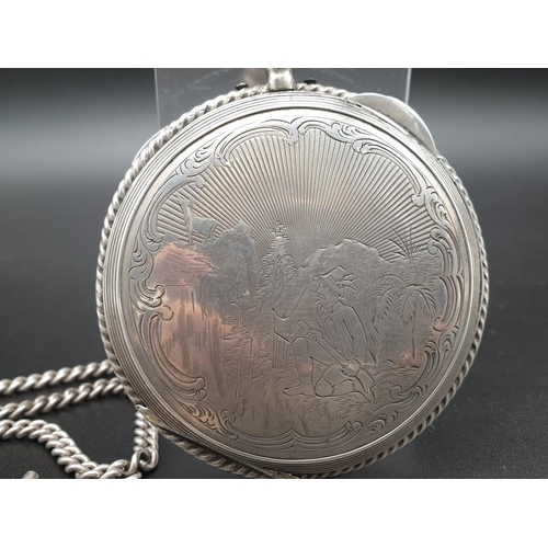 1 - Brilliantly-Crafted Antique Chiming Silver Pocket Watch. Detailed engraving on rear case. White dial... 