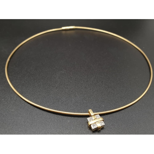 341 - AN 18K YELLOW GOLD CHOKER STYLE NECKLACE WITH DIAMOND PENDANT AND MATCHING EARRINGS.
18,3gms