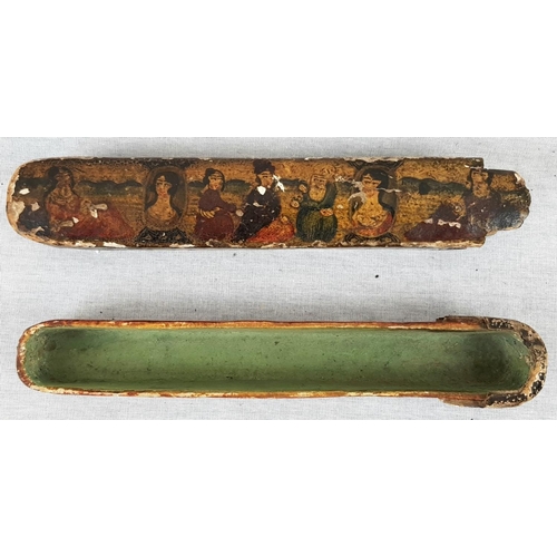 458 - Antique Persian Papier Mache Penknife box made in Ghajare. 23cm long