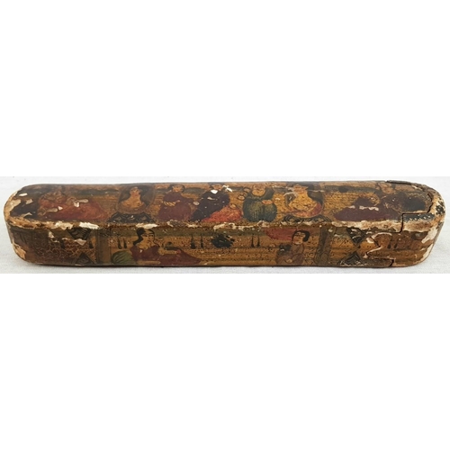 458 - Antique Persian Papier Mache Penknife box made in Ghajare. 23cm long