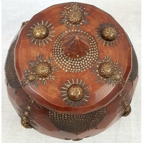 635 - Vintage Chinese Wooden Hand-Carved Jewellery/Trinket Box. Ornate Decoration - 13cm tall.