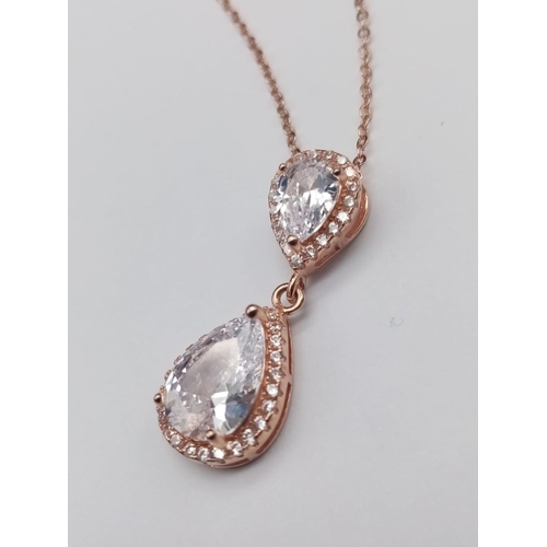 881 - Sterling Silver Rose Gold and Stone Set Pendant on 18