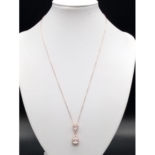 881 - Sterling Silver Rose Gold and Stone Set Pendant on 18