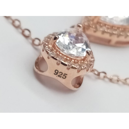 881 - Sterling Silver Rose Gold and Stone Set Pendant on 18