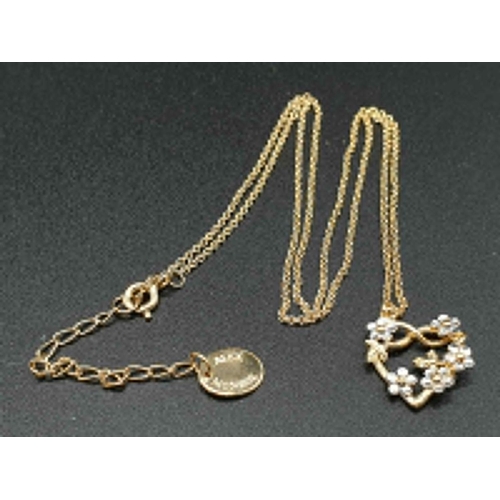 257 - ALEX MONROE STERLING SILVER WITH GOLD VERMEIL POSY HEART PENDANT ON EXTENDABLE NECKLACE