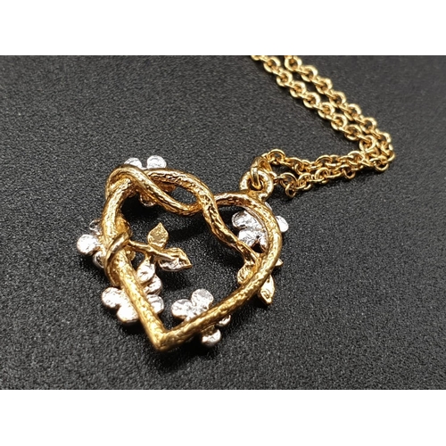 257 - ALEX MONROE STERLING SILVER WITH GOLD VERMEIL POSY HEART PENDANT ON EXTENDABLE NECKLACE