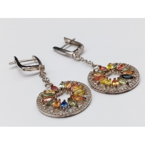 709 - Sterling Silver and Multi-Colour Marquise cut Sapphire Earrings in a presentation box. 5g