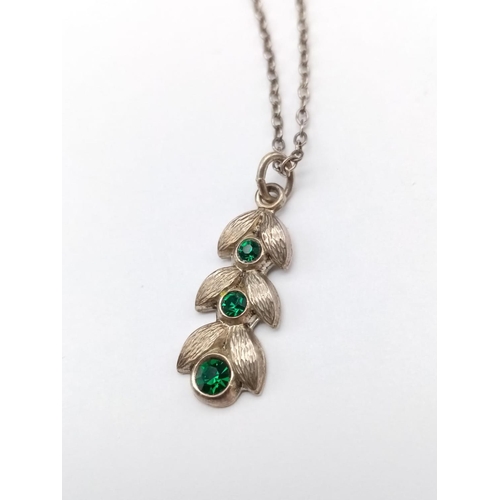 948 - Sterling Silver and Green Stone Set Pendant Necklace on a Sterling Silver Chain in a presentation bo... 