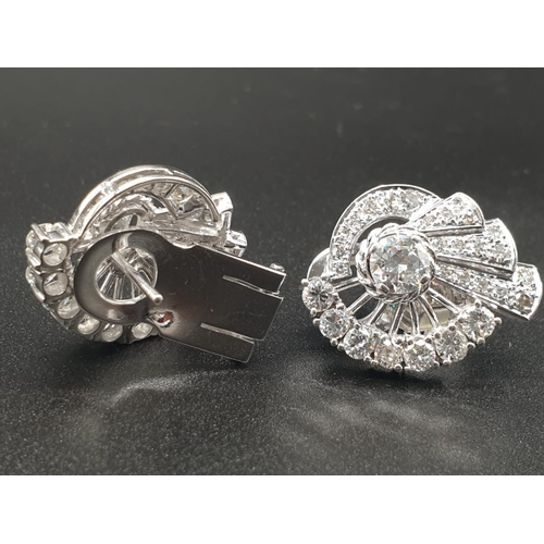 317 - ART DECO STYLE DIAMOND EARRINGS SET IN PLATINUM AND CONTAINING 3.75CTS OF QUALITY DIAMONDS.    15.6g... 