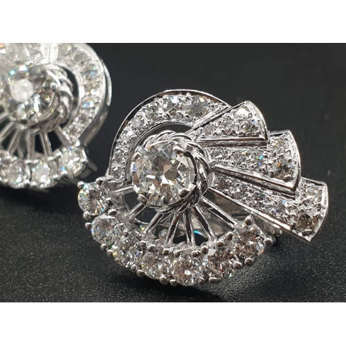 317 - ART DECO STYLE DIAMOND EARRINGS SET IN PLATINUM AND CONTAINING 3.75CTS OF QUALITY DIAMONDS.    15.6g... 