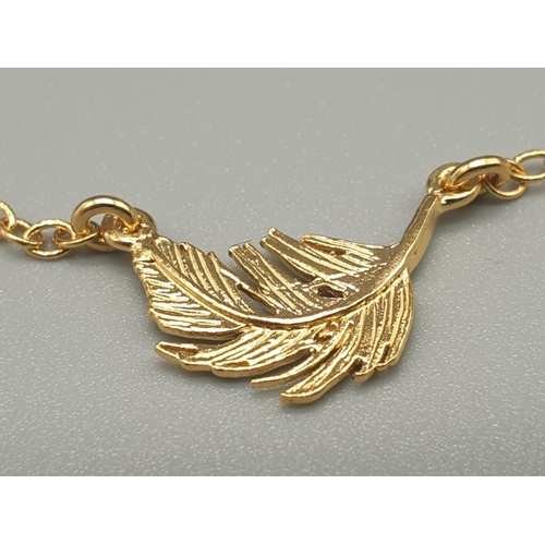 264 - ALEX MONROE STERLING SILVER WITH GOLD VERMEIL BRACELET WITH FEATHER CHARMS, EXTENDABLE LINKS