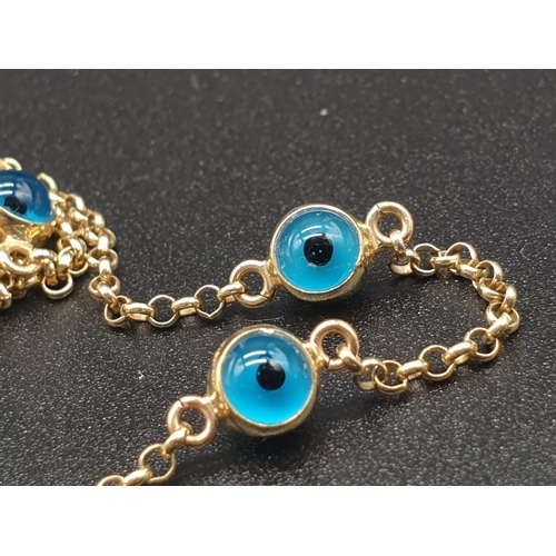 176 - 14K YELLOW GOLD EVIL EYE NECKLACE, WEIGHT 6G AND 44CM LONG