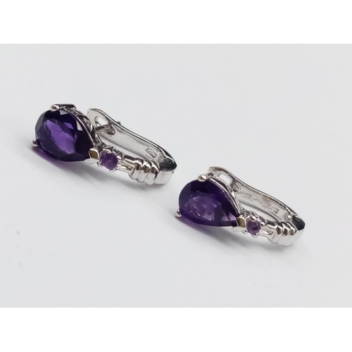 862 - Sterling Silver Amethyst Set Ring, size P with matching Necklace and Earring set in a presentation b... 