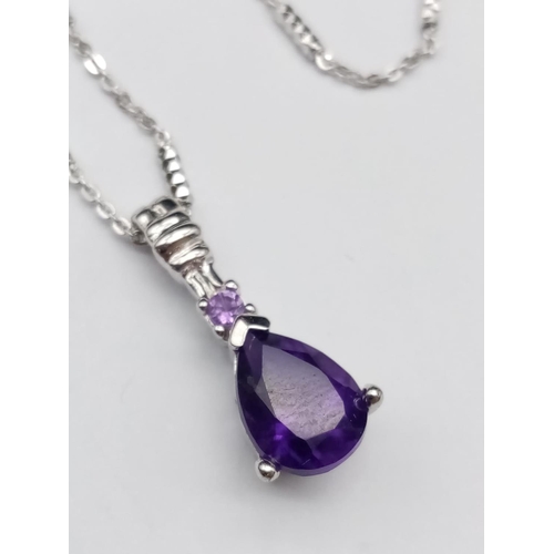 862 - Sterling Silver Amethyst Set Ring, size P with matching Necklace and Earring set in a presentation b... 