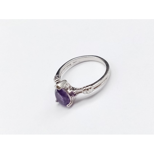 862 - Sterling Silver Amethyst Set Ring, size P with matching Necklace and Earring set in a presentation b... 