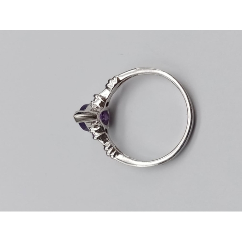 862 - Sterling Silver Amethyst Set Ring, size P with matching Necklace and Earring set in a presentation b... 