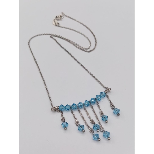 969 - Silver Sterling Blue Bead Necklace in a presentation box. 36cm. 4g