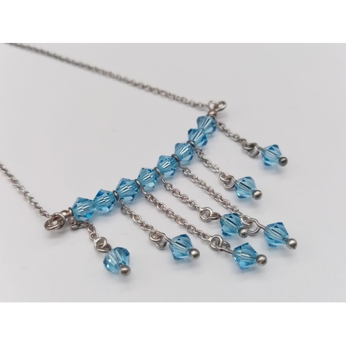 969 - Silver Sterling Blue Bead Necklace in a presentation box. 36cm. 4g