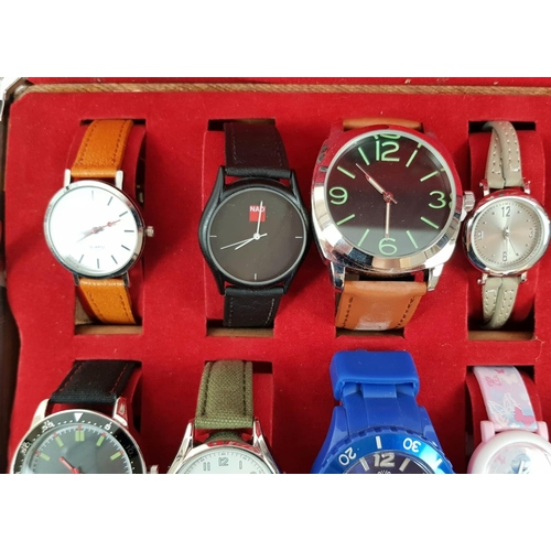 355 - An Assortment of 24 Gents and Ladies watches in a tartan decorated metal case. 8 spare straps. Every... 