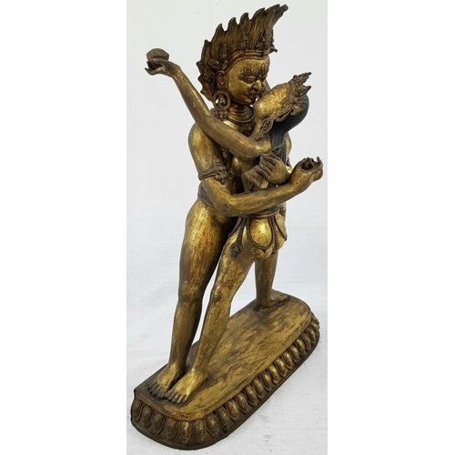 37 - An Early Tibetan Buddhist Gilded Bronze Fertility Statue. 40cm tall.