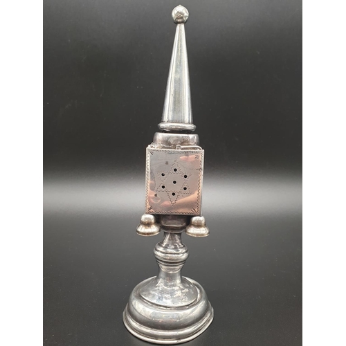 467 - Antique Silver Havdalah Spice Tower. Missing one underside bell. 21cm tall. 94g