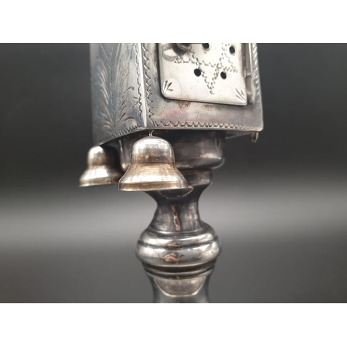 467 - Antique Silver Havdalah Spice Tower. Missing one underside bell. 21cm tall. 94g