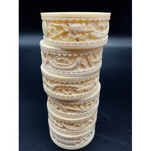 542 - Six Antique Ivory Hand-Carved with Chinese Decoration Napkin Rings. 5cm diameter.