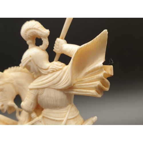 268 - St George and the dragon hand carved English ivory on the wooden base