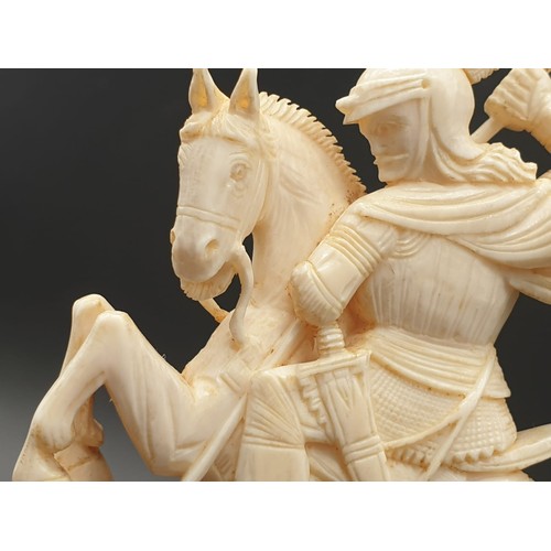 268 - St George and the dragon hand carved English ivory on the wooden base