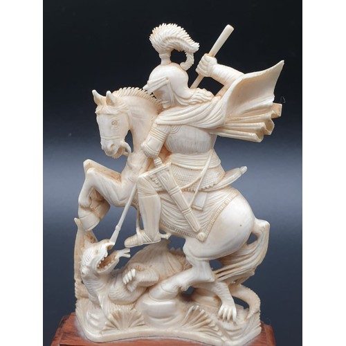 268 - St George and the dragon hand carved English ivory on the wooden base