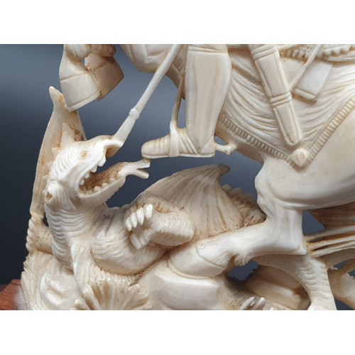 268 - St George and the dragon hand carved English ivory on the wooden base