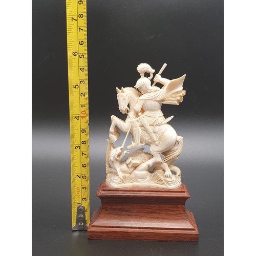 268 - St George and the dragon hand carved English ivory on the wooden base