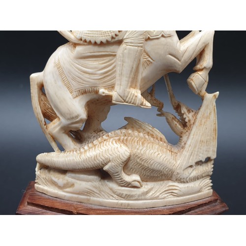 268 - St George and the dragon hand carved English ivory on the wooden base