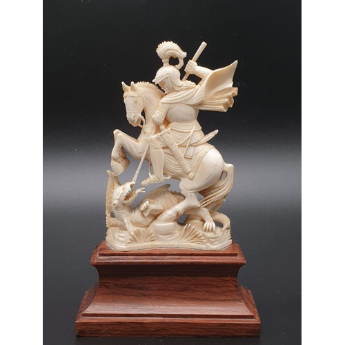 268 - St George and the dragon hand carved English ivory on the wooden base