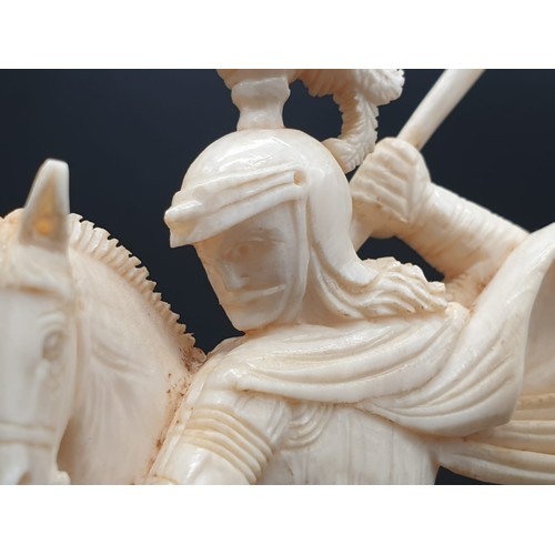 268 - St George and the dragon hand carved English ivory on the wooden base