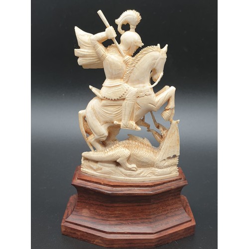 268 - St George and the dragon hand carved English ivory on the wooden base