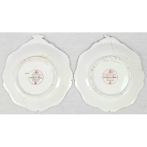 884 - Pair of Flight Barr and Barr Porcelain Dishes with hand paintings of Kirkham Priory, Yorkshire. Crac... 