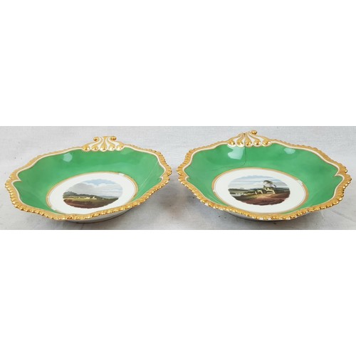 884 - Pair of Flight Barr and Barr Porcelain Dishes with hand paintings of Kirkham Priory, Yorkshire. Crac... 