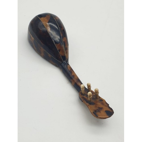 746 - Victorian tortoise shell decorated on wood ornament in the form of musical instrument