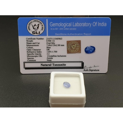 336 - 0.90 Cts Natural Tanzanite in Oval Mix Cut Shape. 7.40 x  5.20 x 2.80mm. Come with GLI Certificated