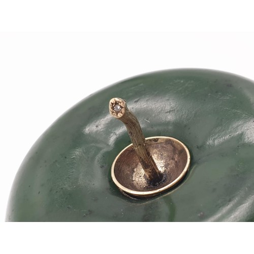 51 - Russian 20th century 14k gold diamond nephrite jade apple gum pot /stamp pot
329.1gms    6.5cms diam... 