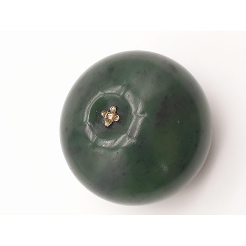 51 - Russian 20th century 14k gold diamond nephrite jade apple gum pot /stamp pot
329.1gms    6.5cms diam... 