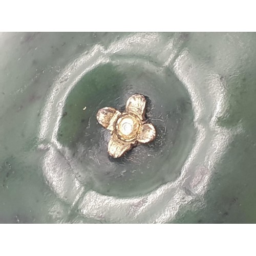 51 - Russian 20th century 14k gold diamond nephrite jade apple gum pot /stamp pot
329.1gms    6.5cms diam... 