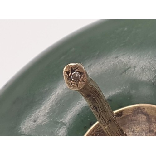 51 - Russian 20th century 14k gold diamond nephrite jade apple gum pot /stamp pot
329.1gms    6.5cms diam... 