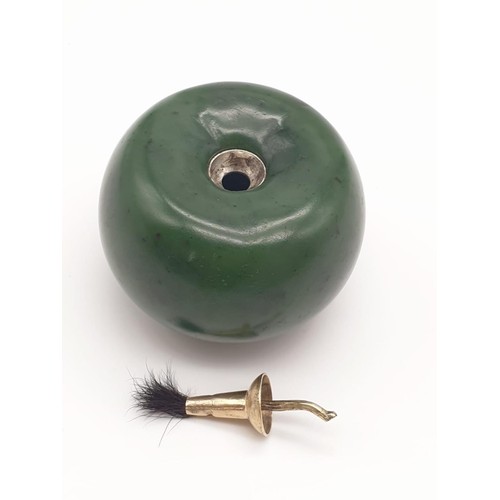 51 - Russian 20th century 14k gold diamond nephrite jade apple gum pot /stamp pot
329.1gms    6.5cms diam... 