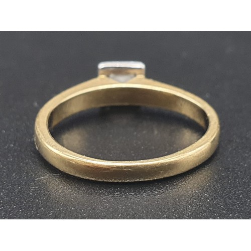 49 - 18k Yellow Gold Diamond Ladies Ring. Size J. 3.11g. Princess cut diamond. Original heart-shaped box.